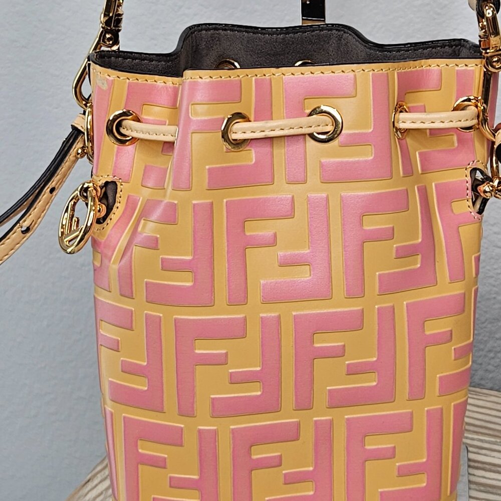 Fendi Vitello Liberty Mini Mon Tresor Bucket Bag Pink and Yellow - Picture 3 of 15